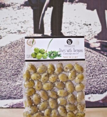 Delicious Crete 250 g  Oregano flavored Green Olives